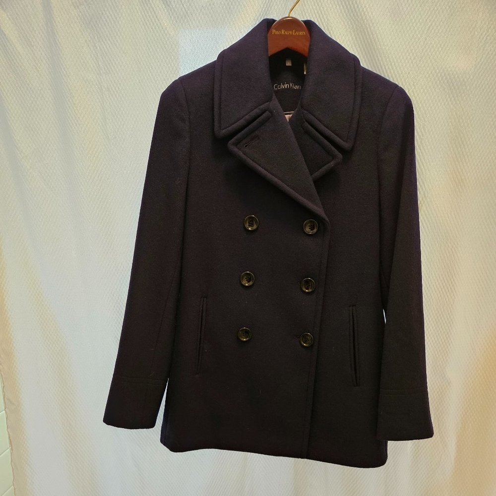 Calvin Klein cashmere wool blend navy blue pea coat